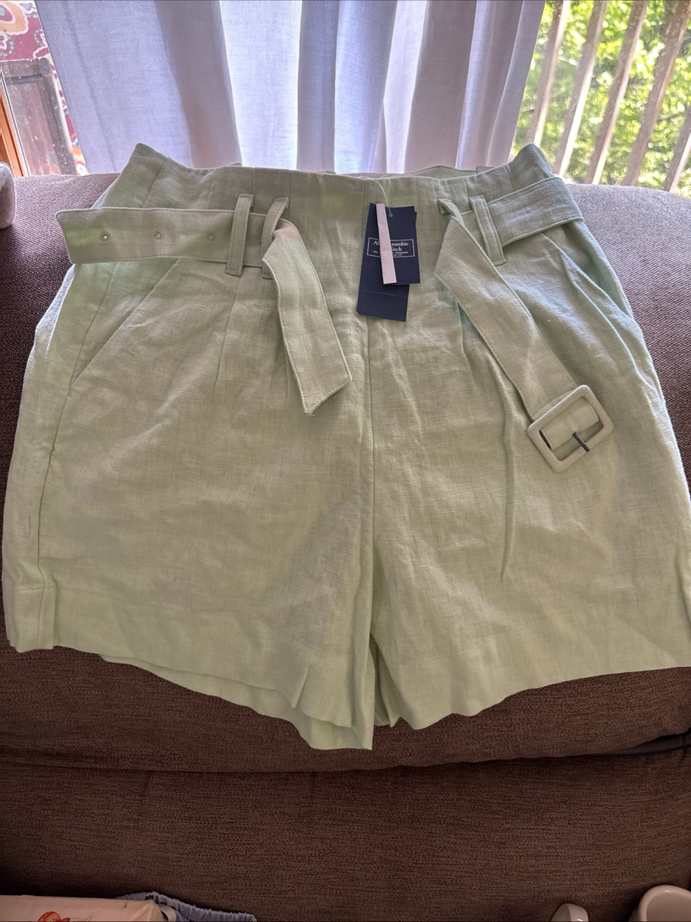 Abercrombie & Fitch Mint Green Ultra High Rise Linen Blend Casual Shorts Small